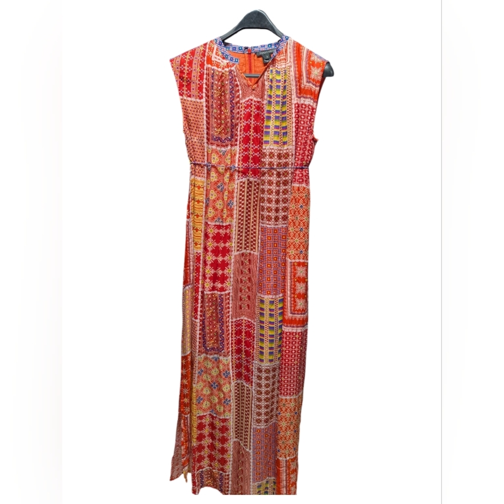 Anthropologie Tanvi Kedia Red Embroidered Patchwork Sol Maxi Dress Medium